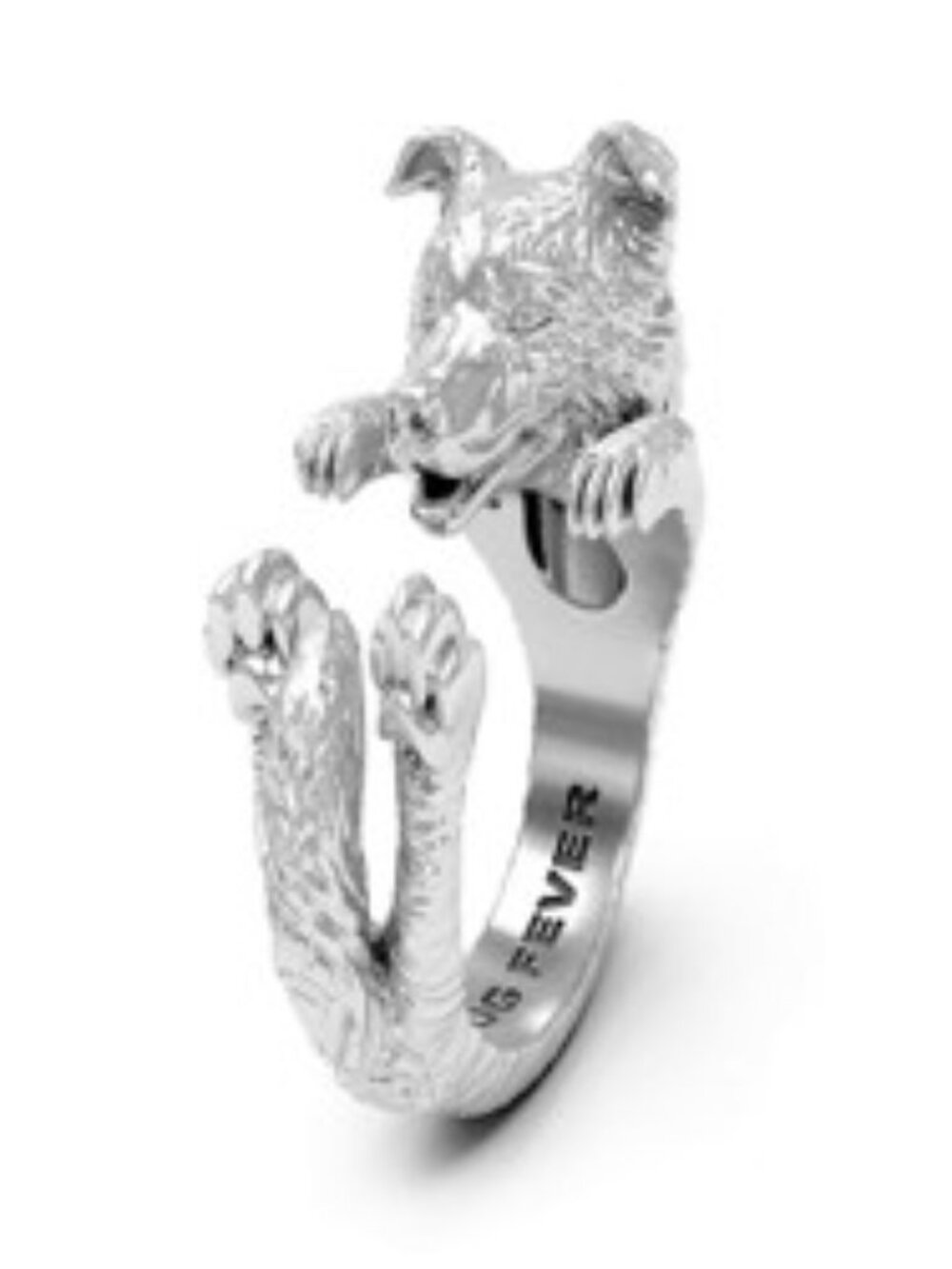 Dog Fever Sterling Silver Border Collie Dog Hug Ring